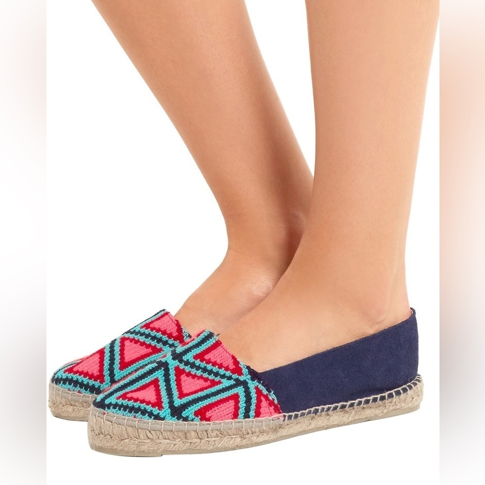 Manebi Suede and Canvas Embroidered Espadrilles in Blue and Pink - Size 41/11